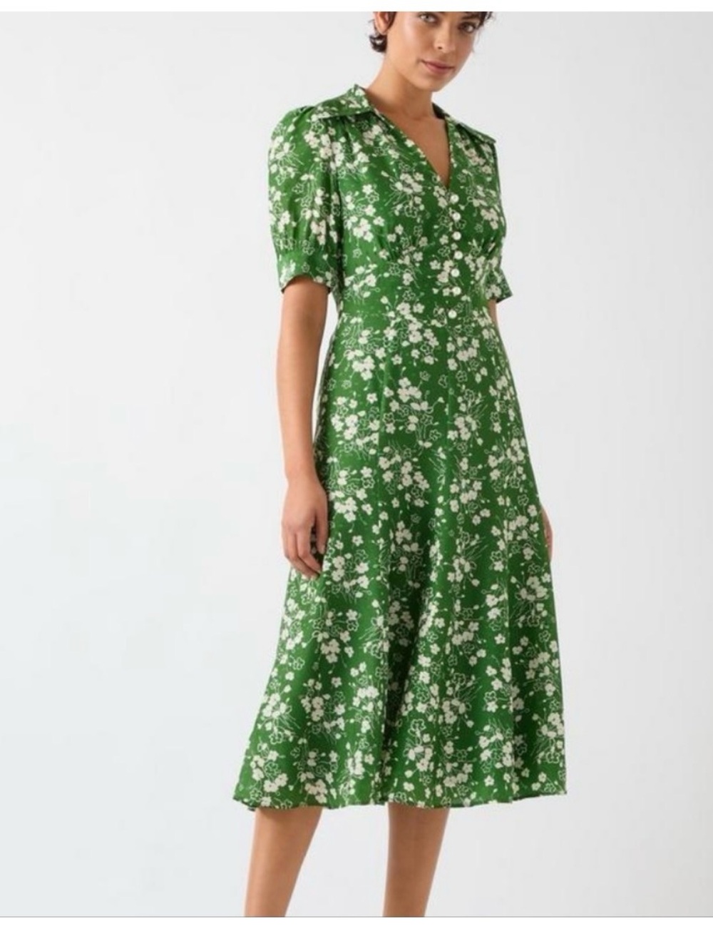 $675 L.K. Bennett Sophie Wildflower A Line Dress Green Floral Print US 2